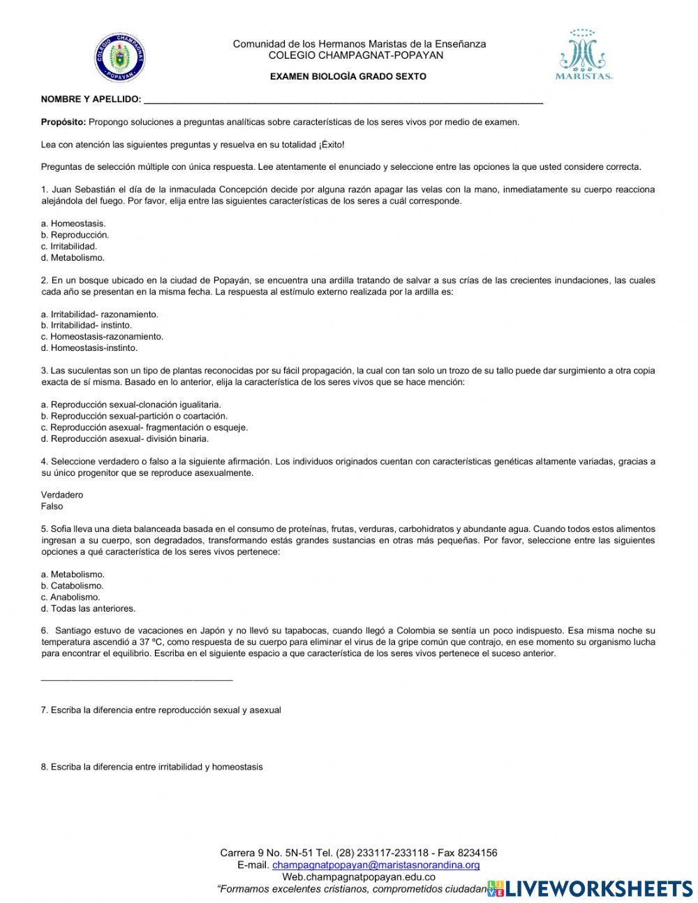 Caracterìsticas de los  seres vivos