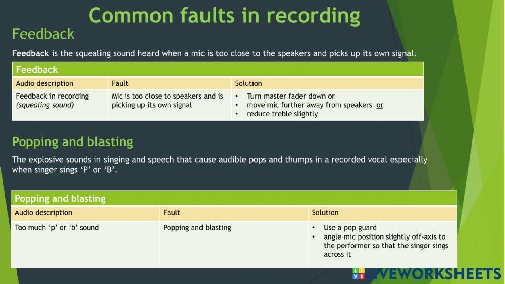 Higher Music Tech Faults solutions