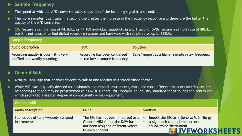 Higher Music Tech Faults solutions