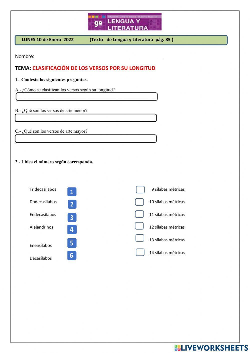 Clasificación de los versos por su longitud
