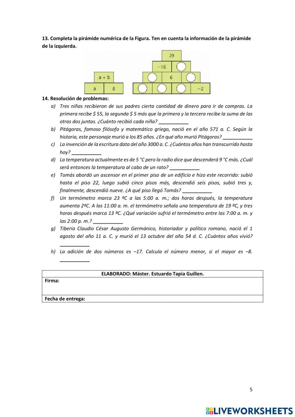 Taller de números enteros