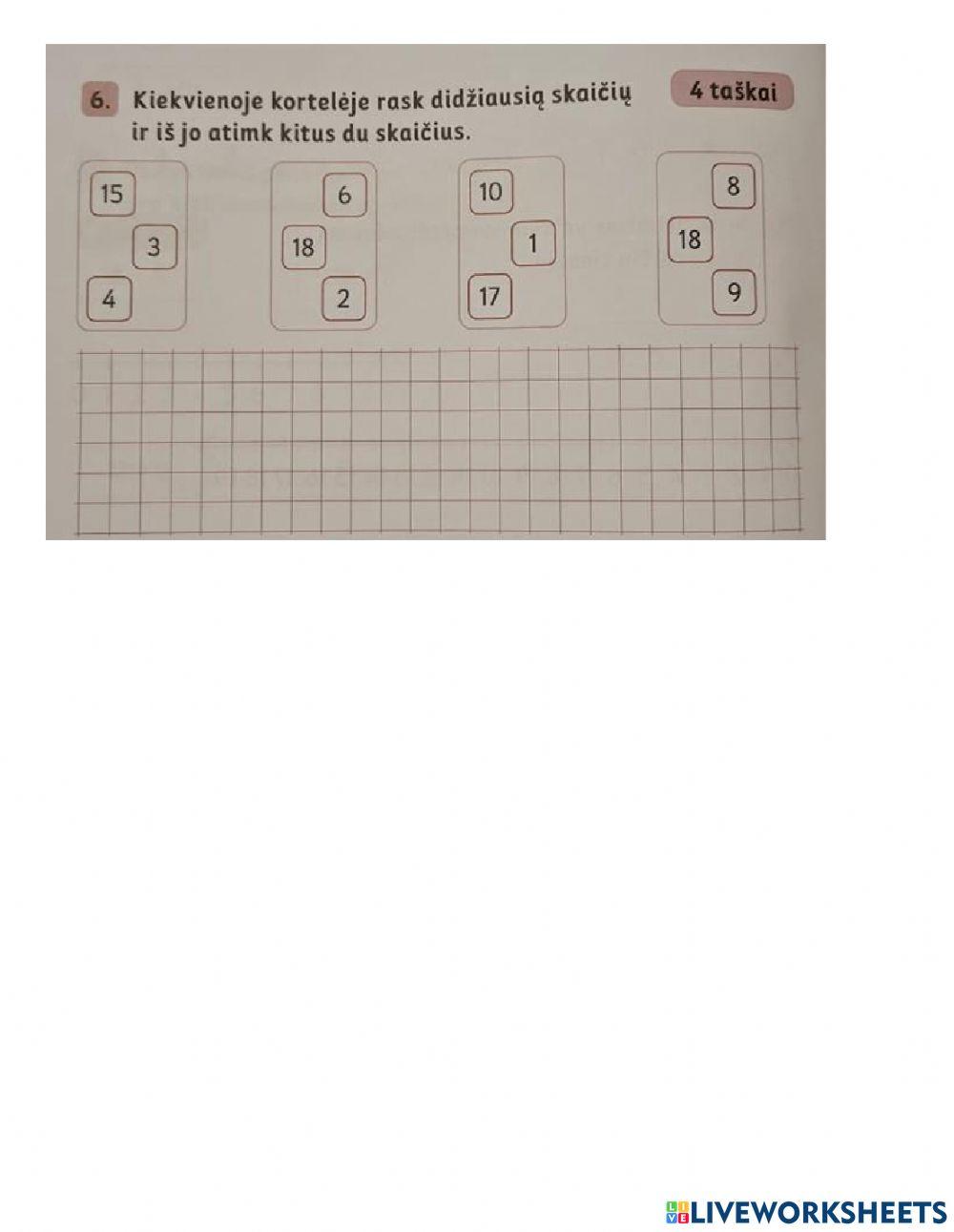 Sudėtis ir atimtis iki 19