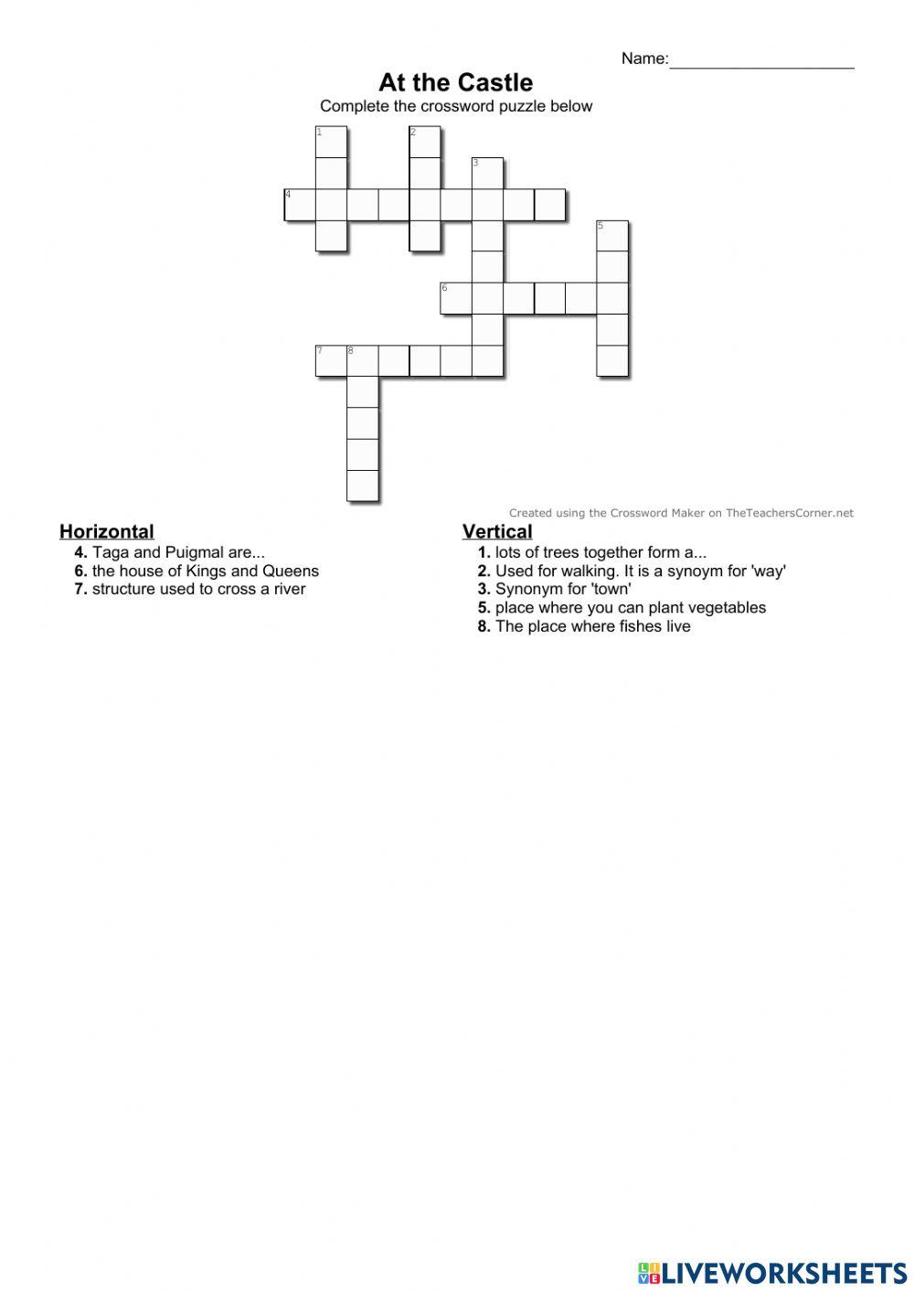 Crossword at the castle worksheet Live Worksheets