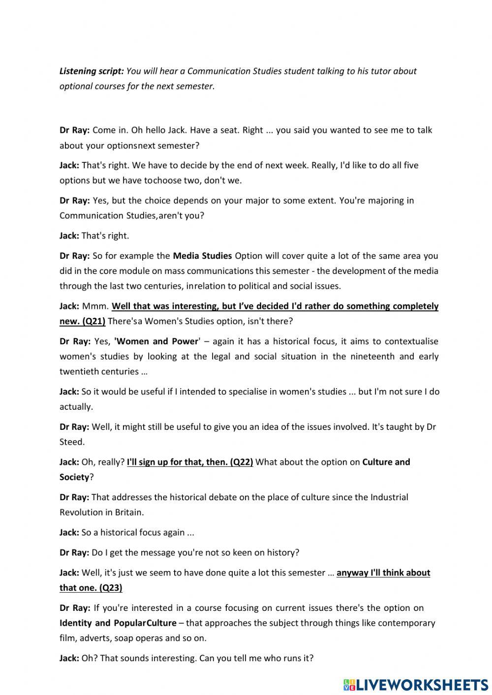 INTRO SCRIPT worksheet | Live Worksheets