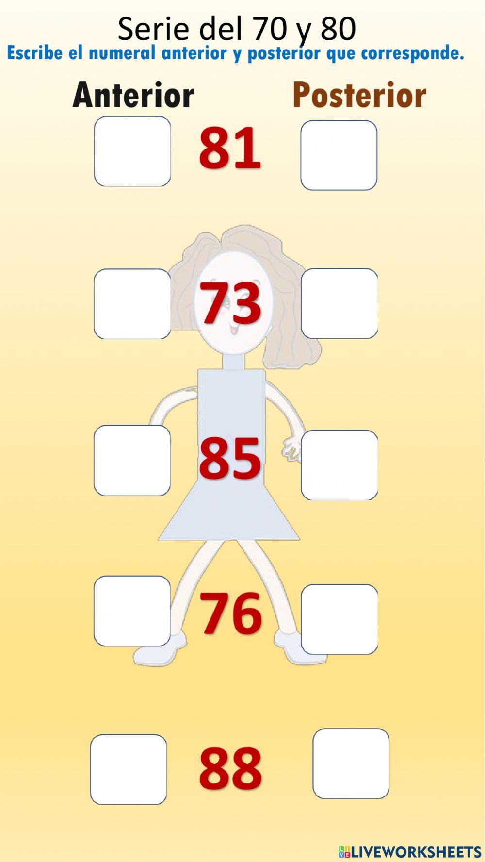 Escribe el numeral anterior y posterior, serie del 70 y 80