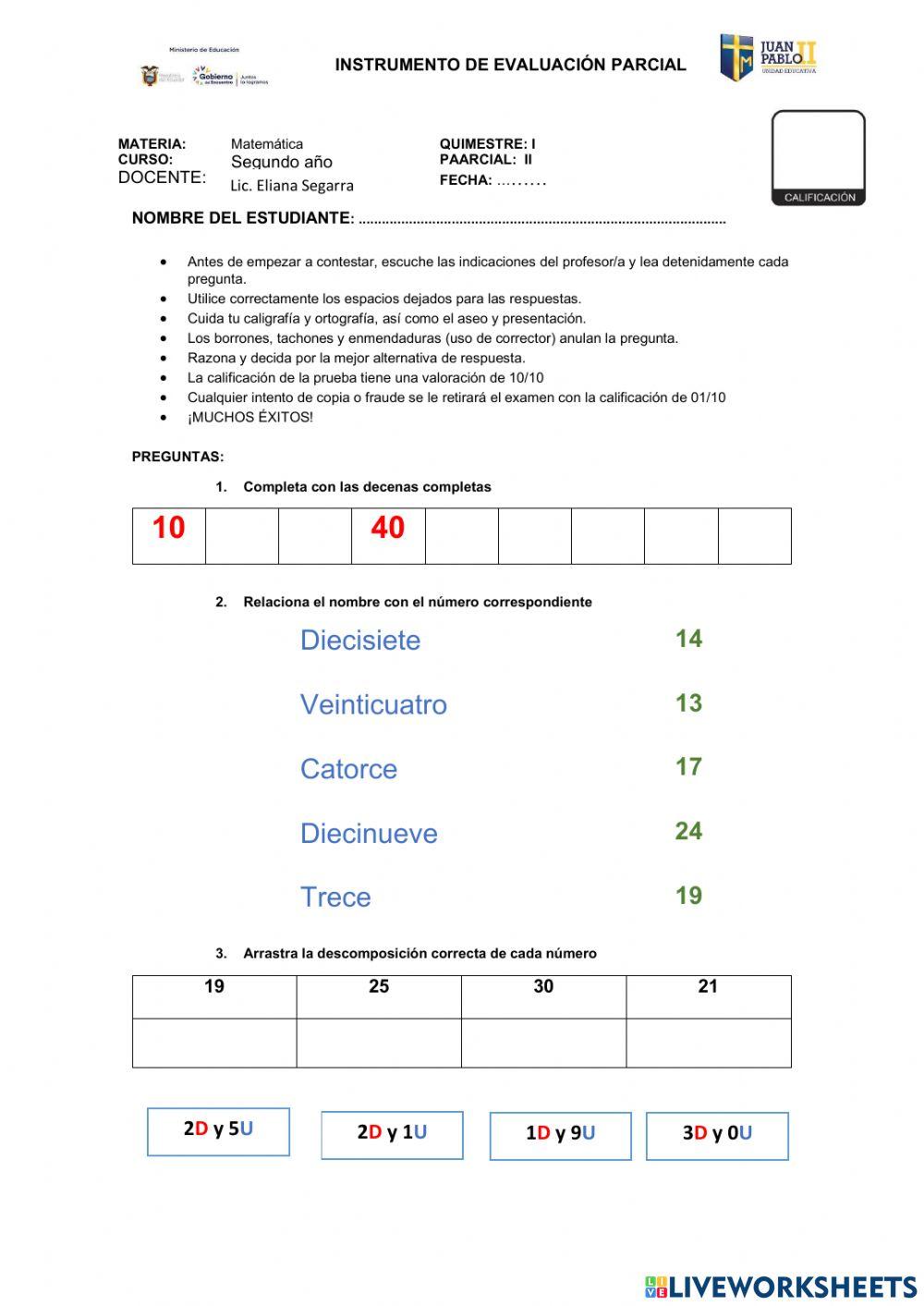 Evaluación de Matemáticas