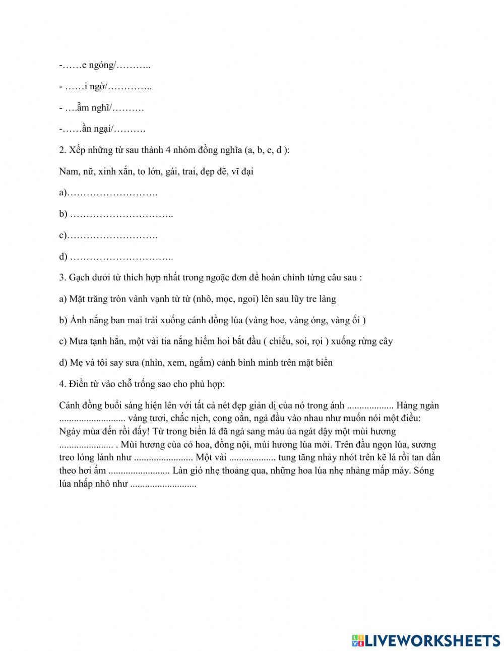 PHIẾU BÀI TẬP CUỐI TUẦN MÔN TIẾNG VIỆT LỚP 5 TUẦN 1