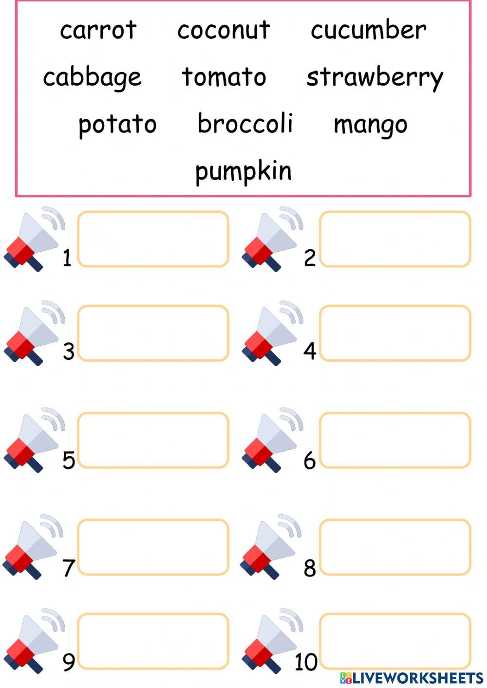 Drag and drop vegetable - fruit words