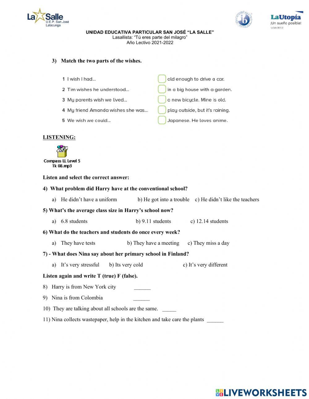 Final test (First Term) 2021-2022 Unit 1,2,3,4,5