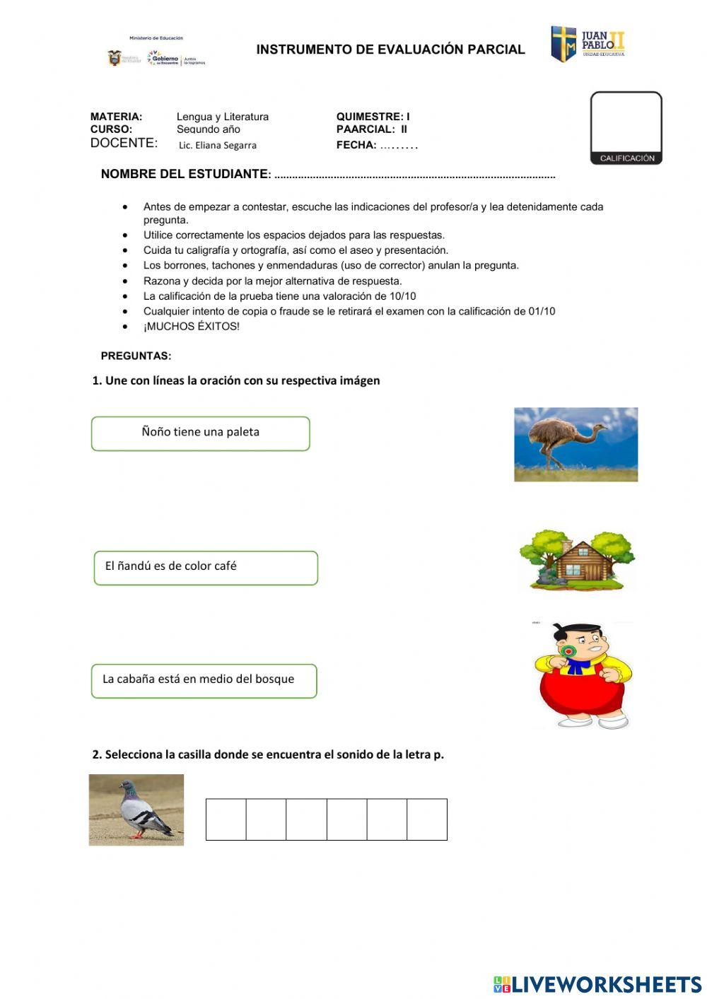 Evaluación de lengua y literatura