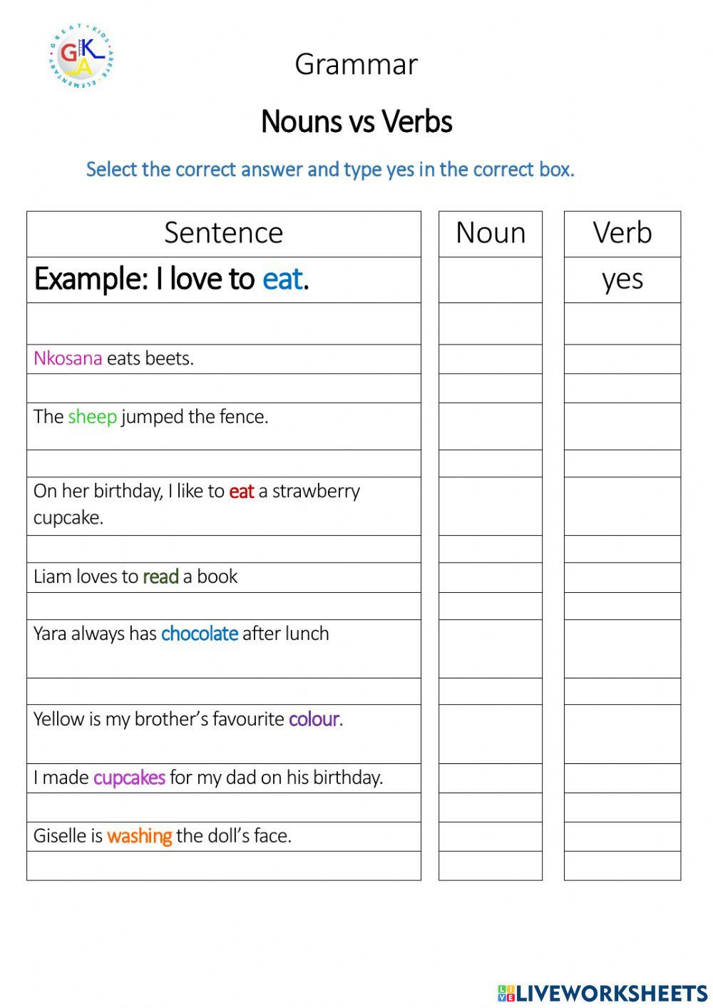 1803092 Noun vs Verbs GreatKidsLearn
