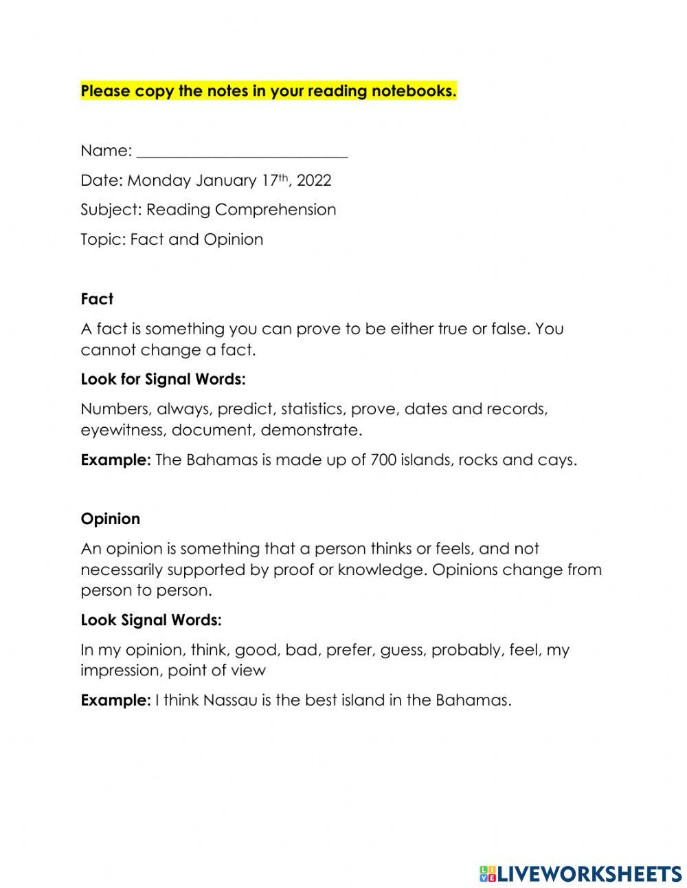 Fact And Opinion Notes