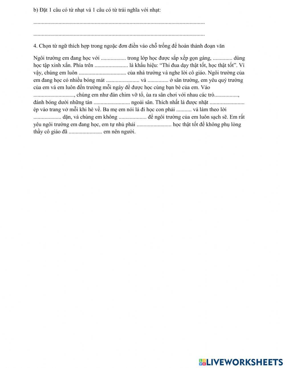 PHIẾU BÀI TẬP CUỐI TUẦN MÔN TIẾNG VIỆT LỚP 5 TUẦN 4