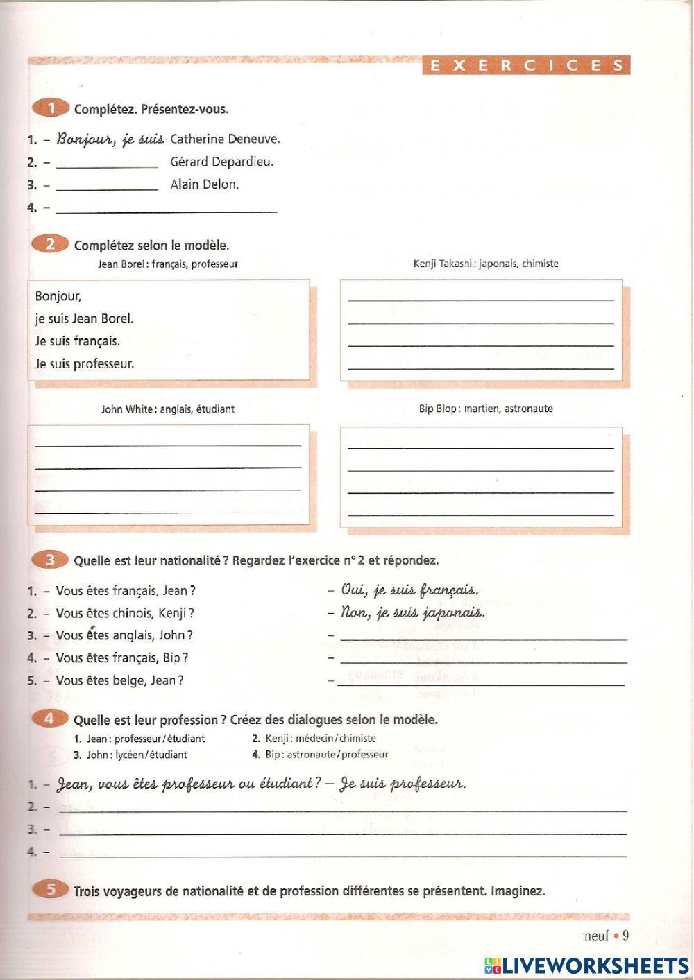 La présentation - Je suis - Exercices grammaire 1