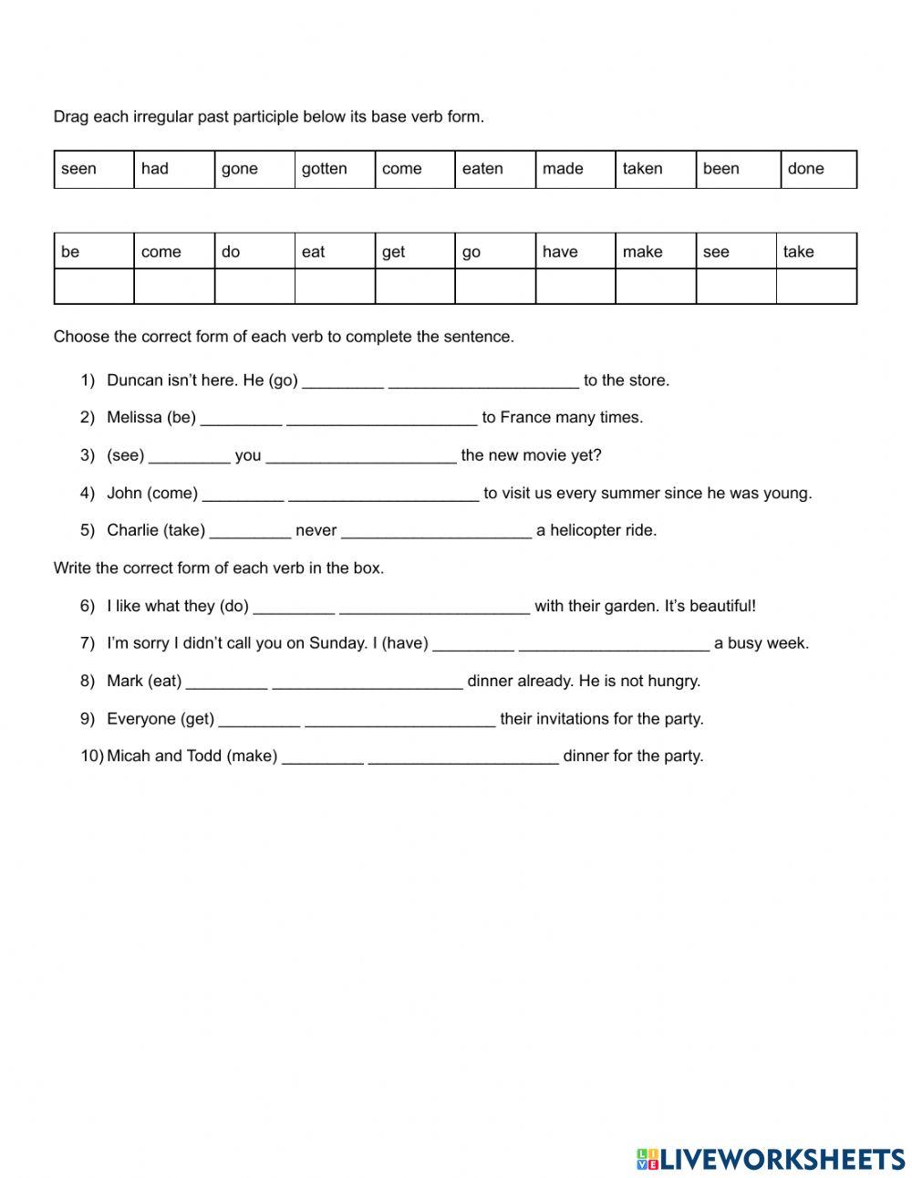 Irregular Verbs in the Present Perfect