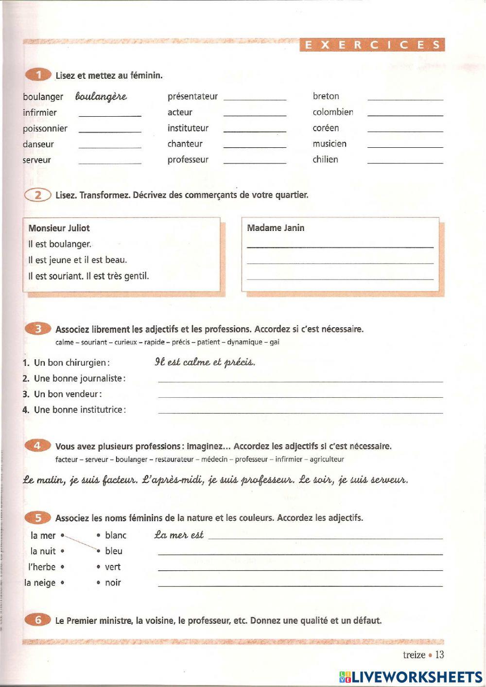 Le genre des adjectifs - Grammaire  