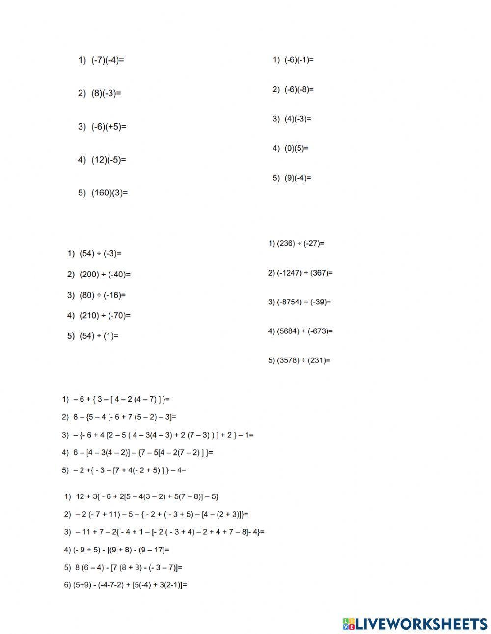 Ejercicios de leyes de los signos