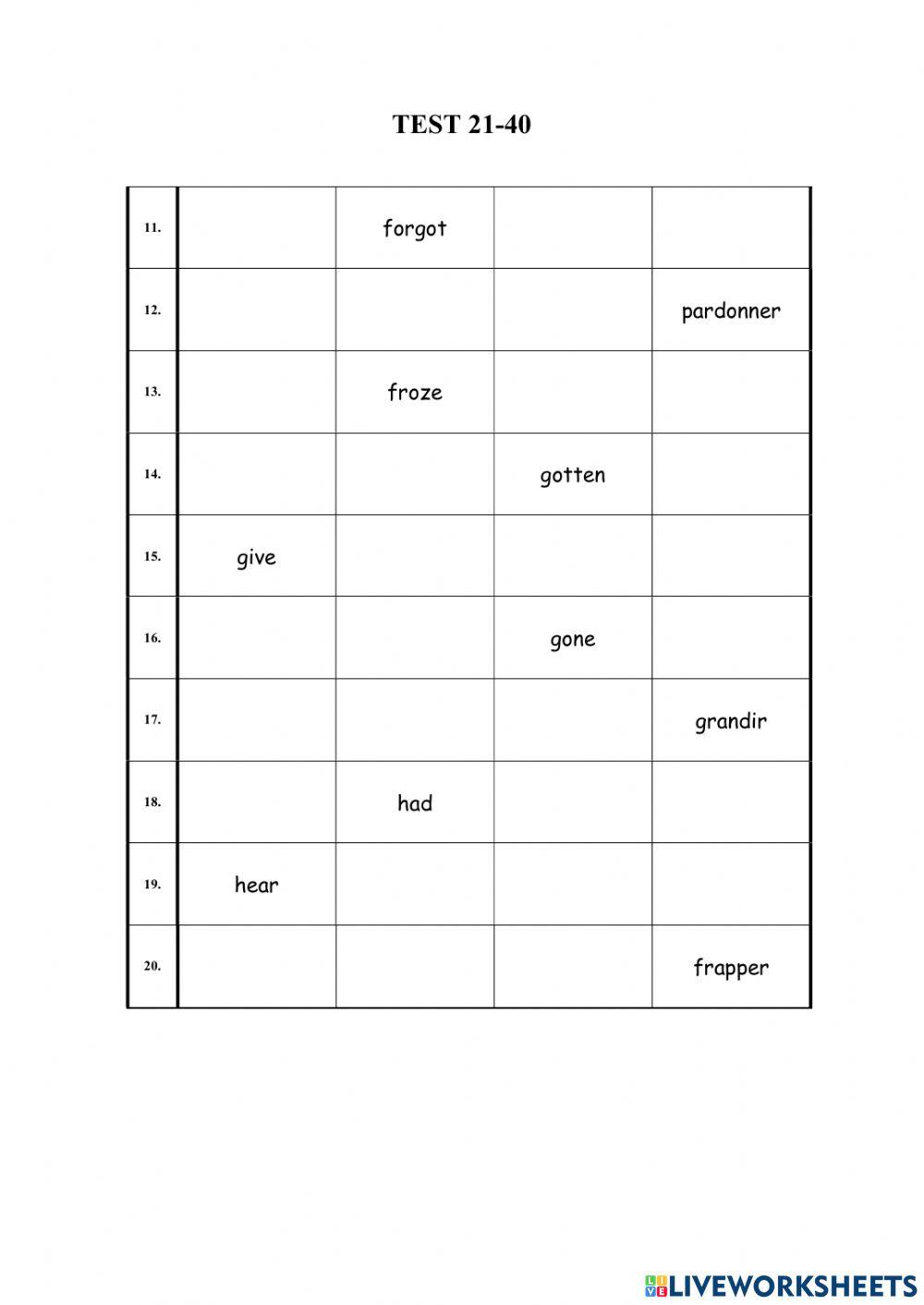 Irregular Verbs 21-40