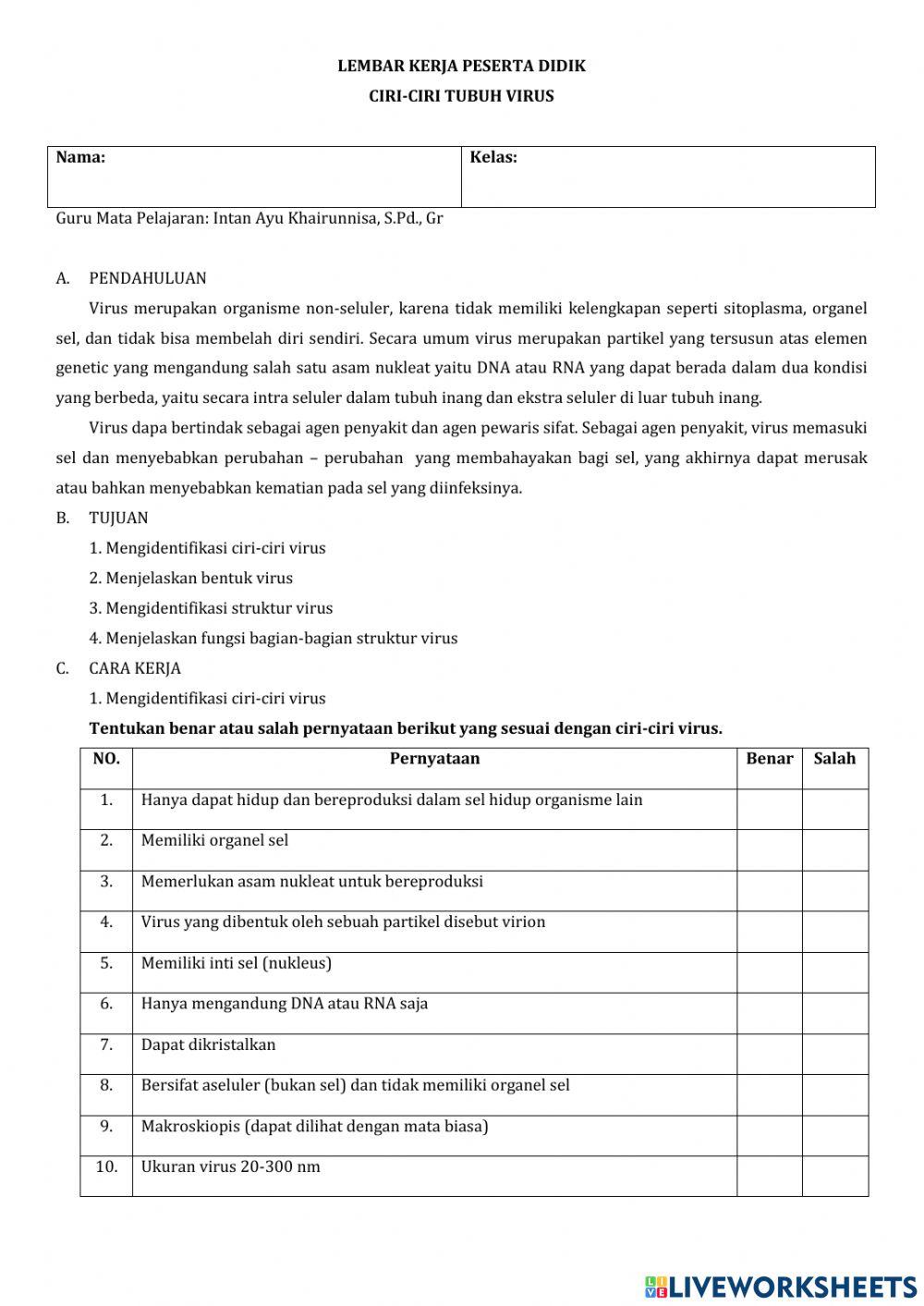 LKPD Ciri Virus
