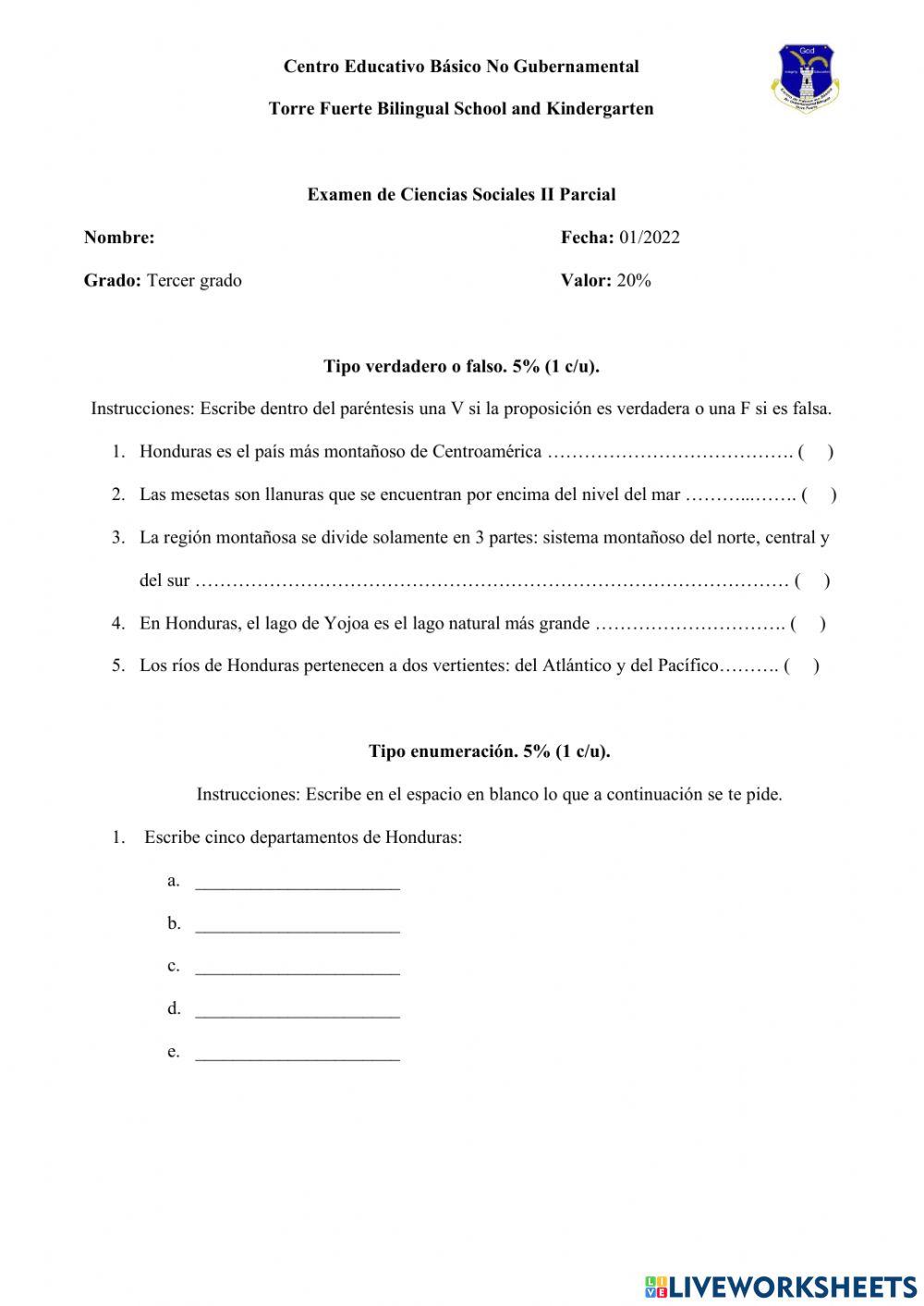 Examen de Ciencias Sociales 3°