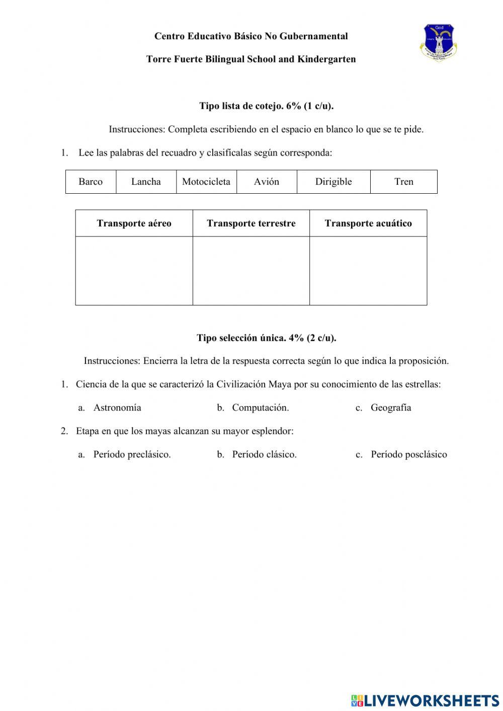 Examen de Ciencias Sociales 3°