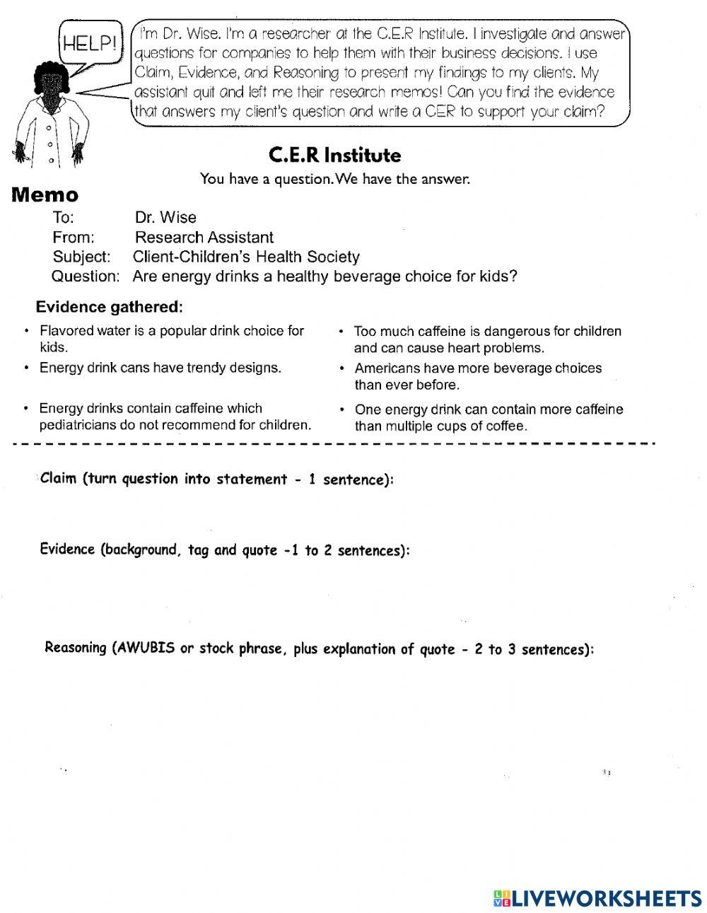 CER Practice Energy Drinks online exercise for Live Worksheets