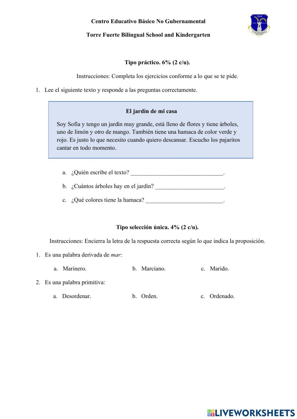Examen de Español 2°