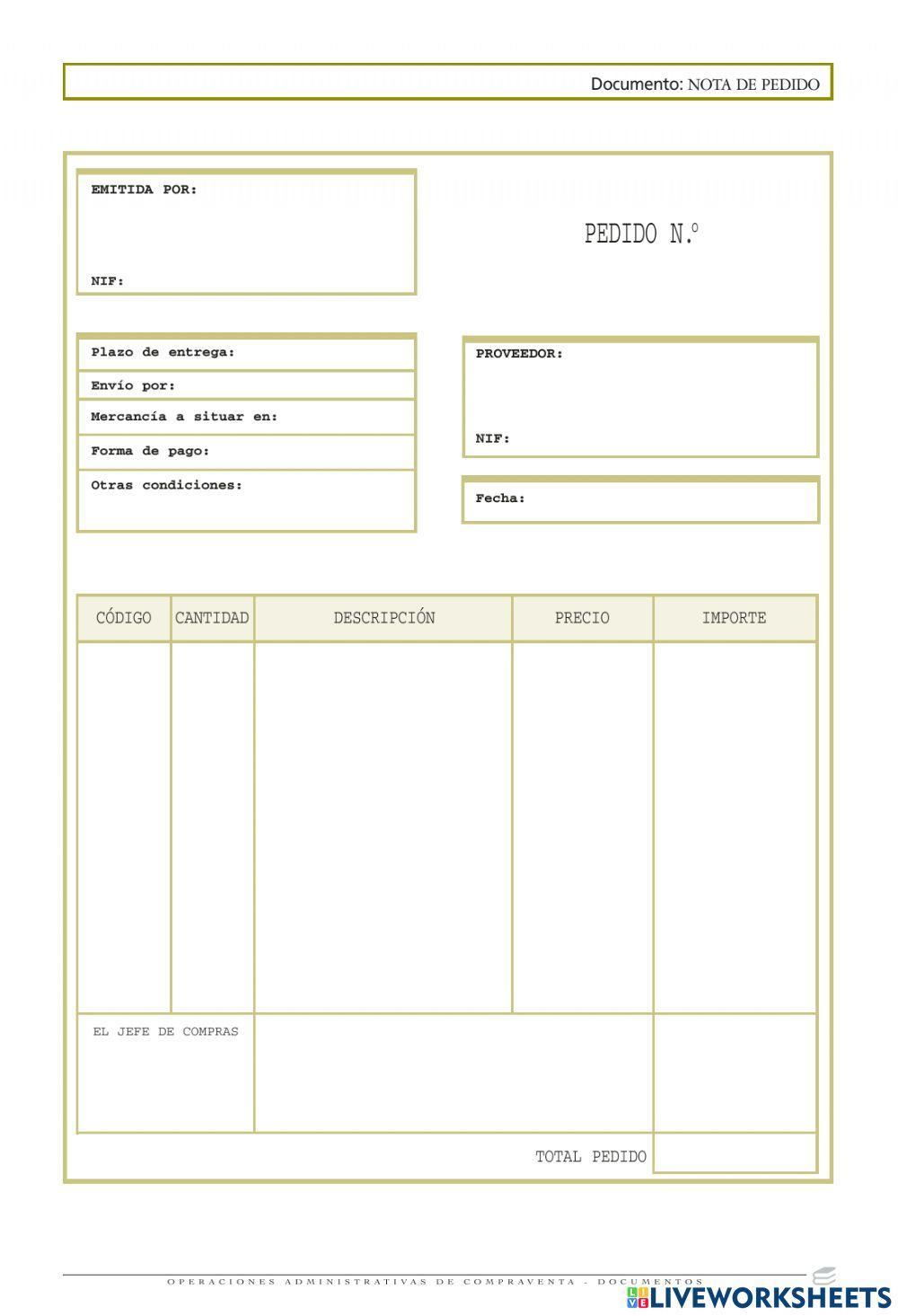 Nota de pedido corte francés s.a.