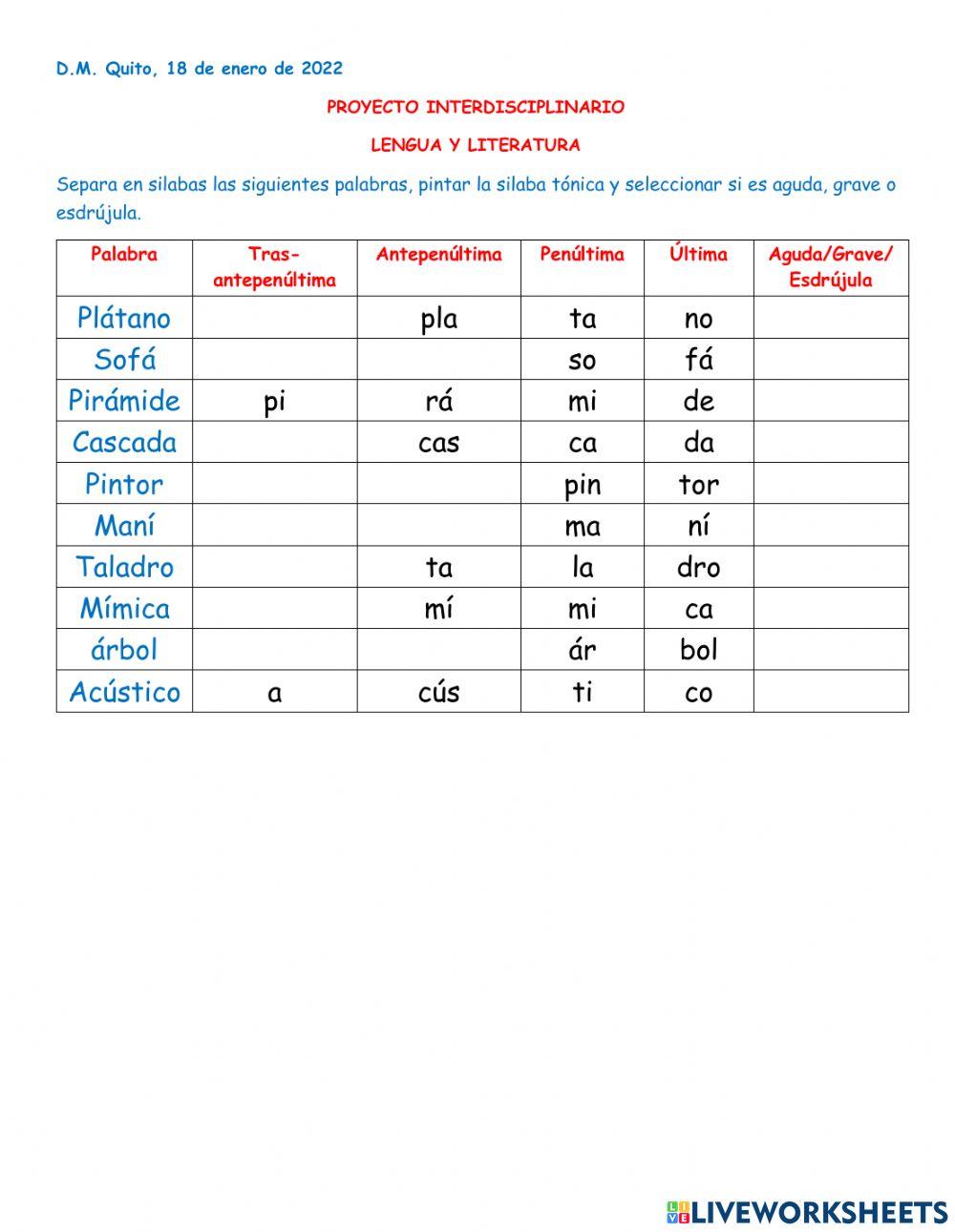 Palabras segun su acento