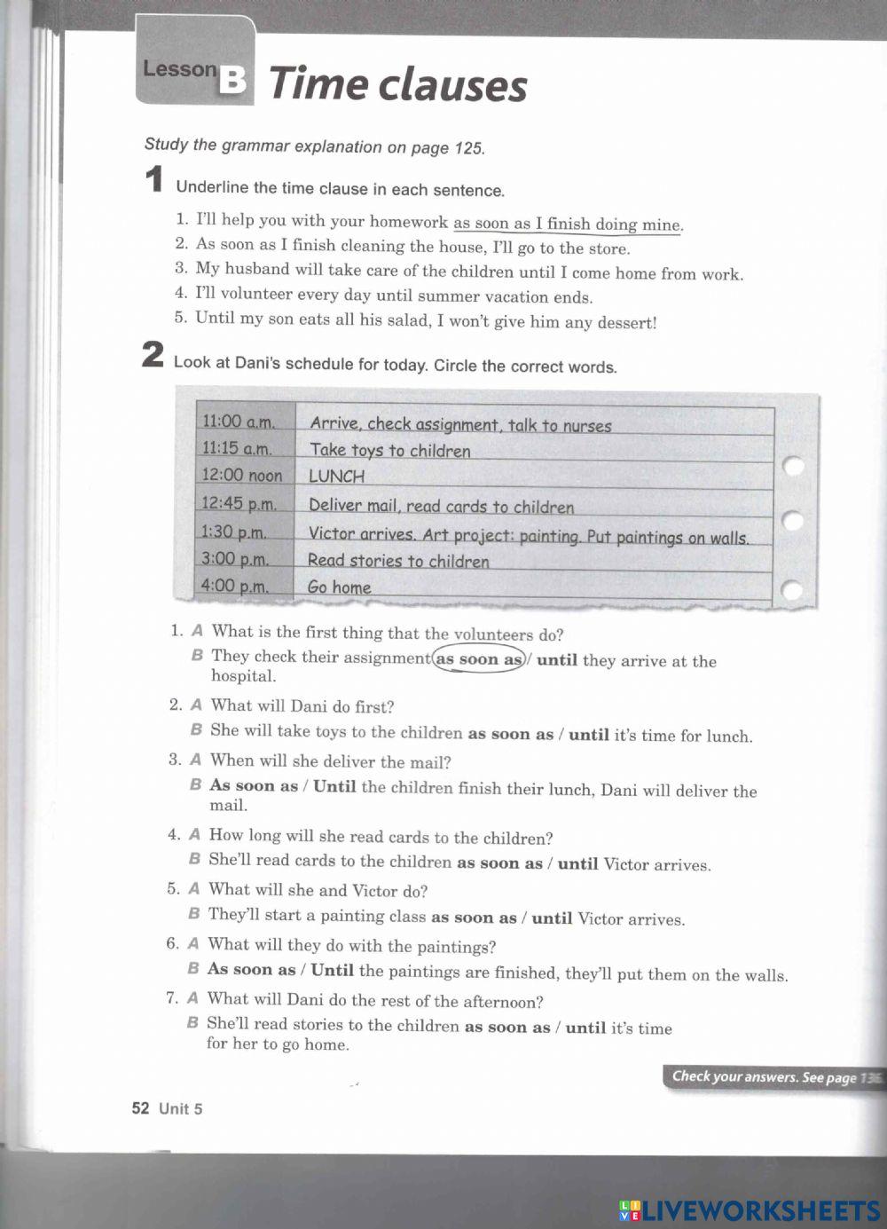 Time clauses exercise for CLB5 Live Worksheets