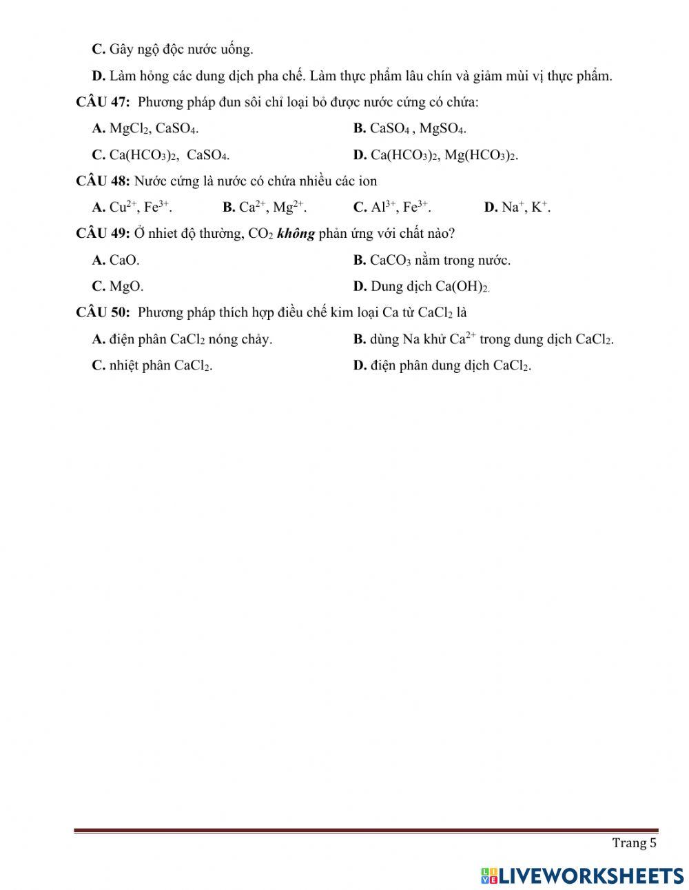 BT kim loại kiềm và kim loại kiềm thổ