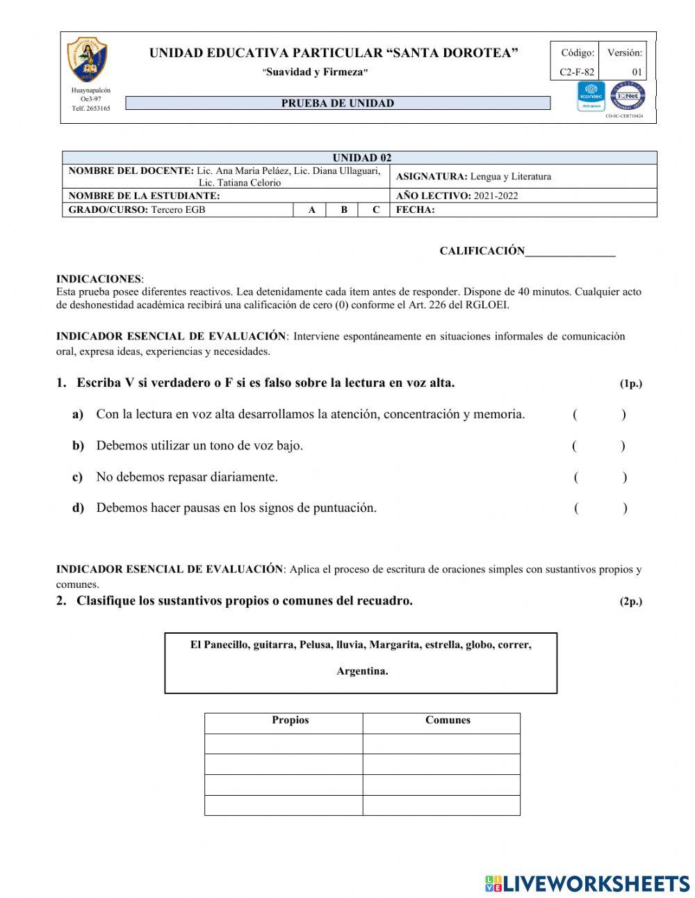 Evaluación de Lengua