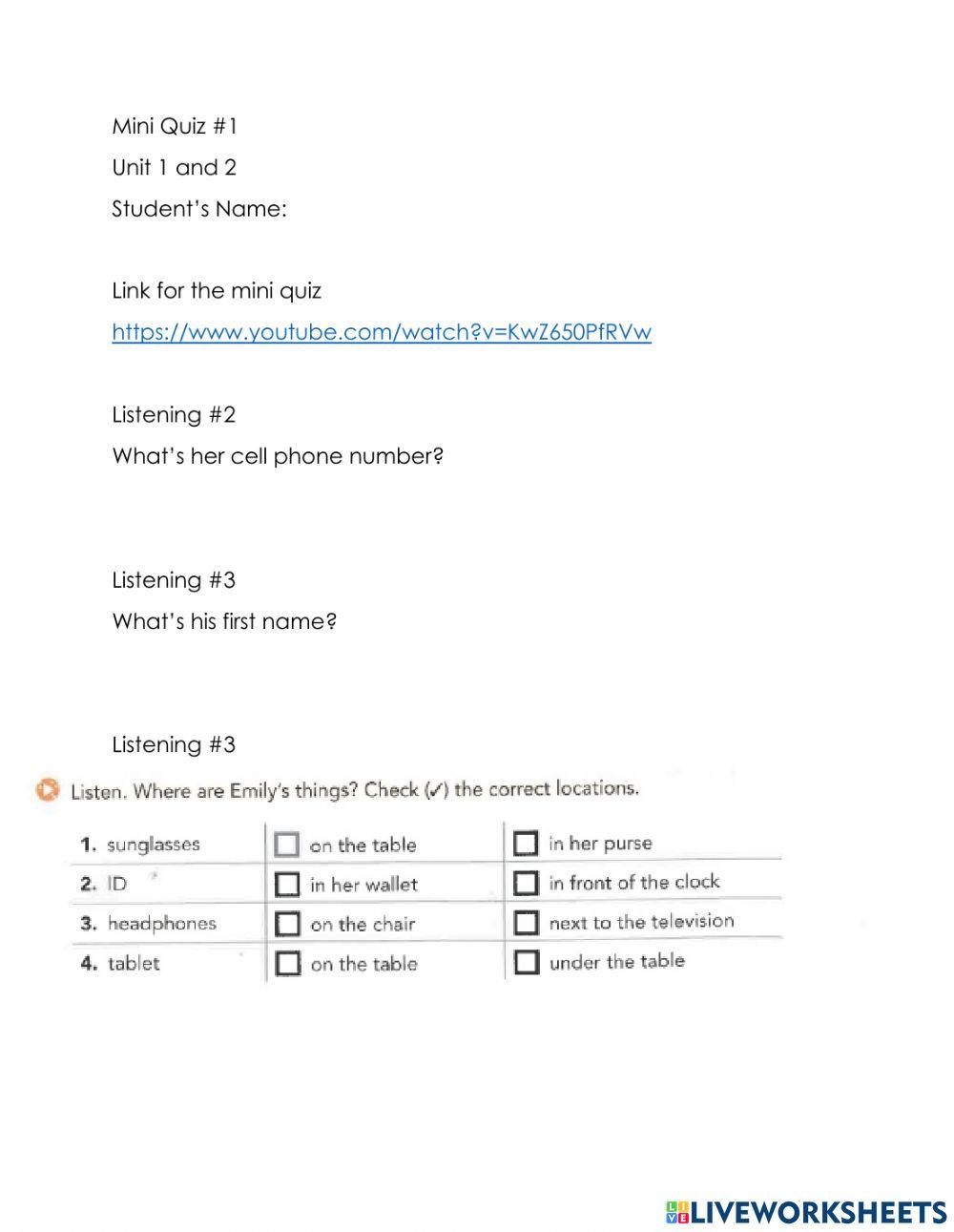 Spelling of names, numbers and prepositions of place