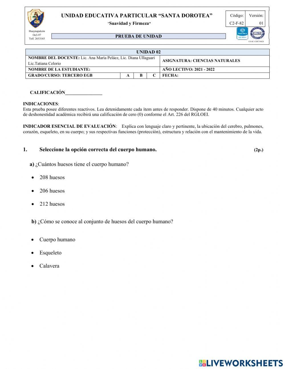 Evaluación Ciencias Naturales