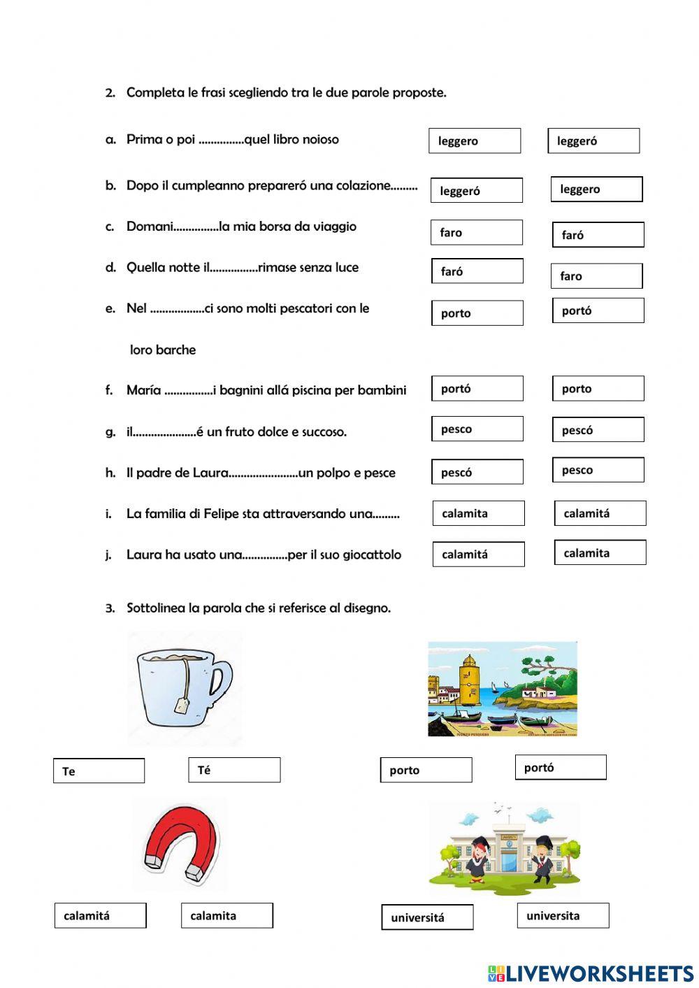 Evaluación BLOQUE 3 italiano