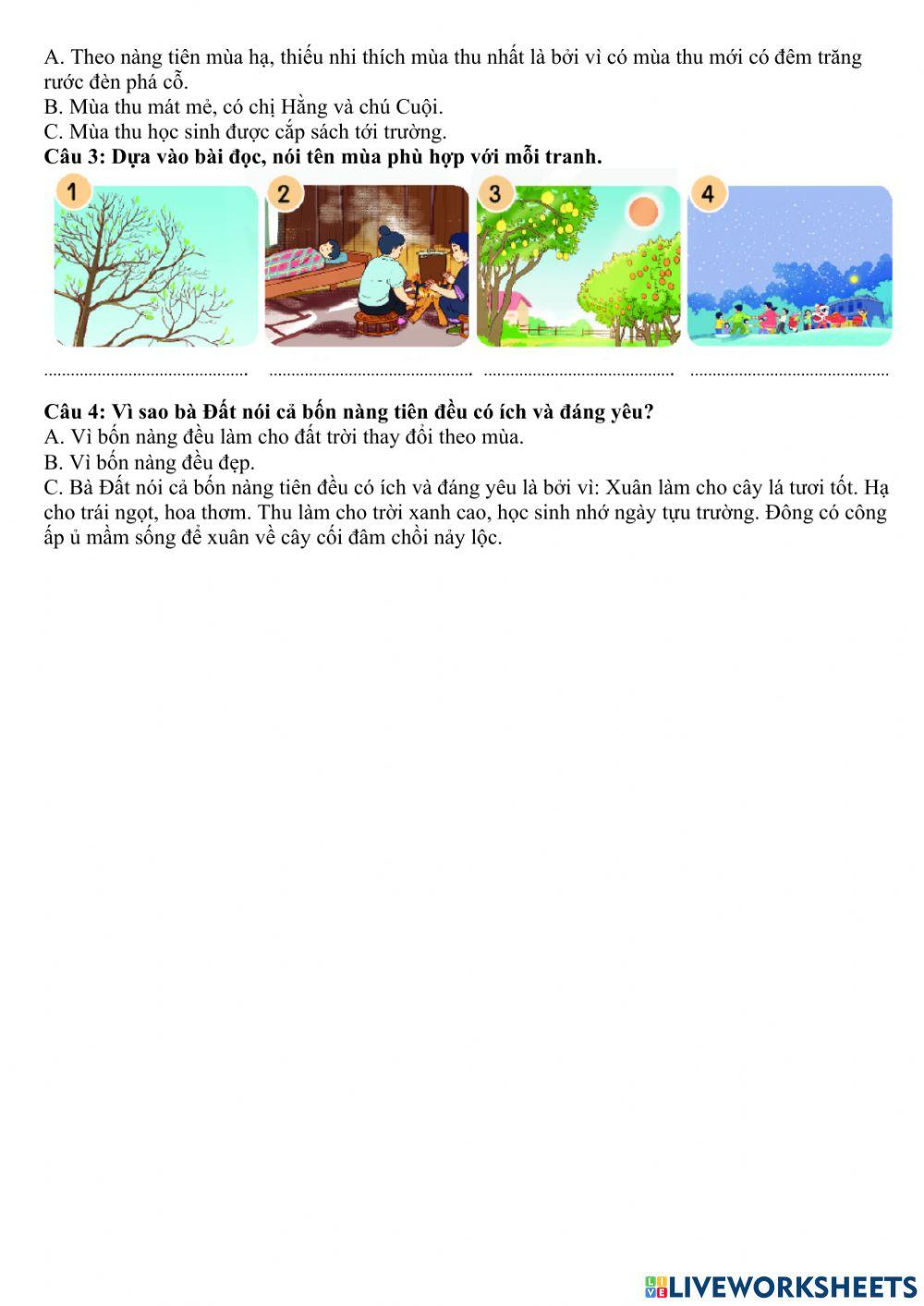 Bài đọc Chuyện bốn mùa