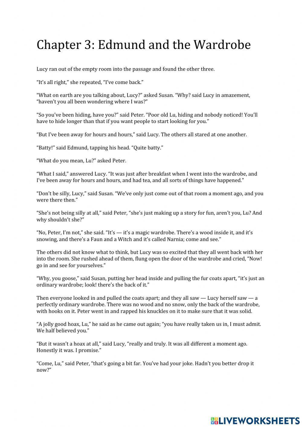 The Lion The Witch and the Wardobe Chapter 3 questions