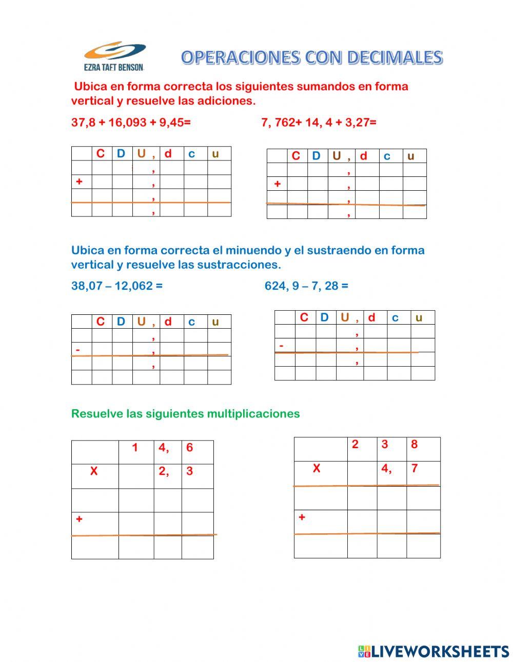 Operaciones con decimales