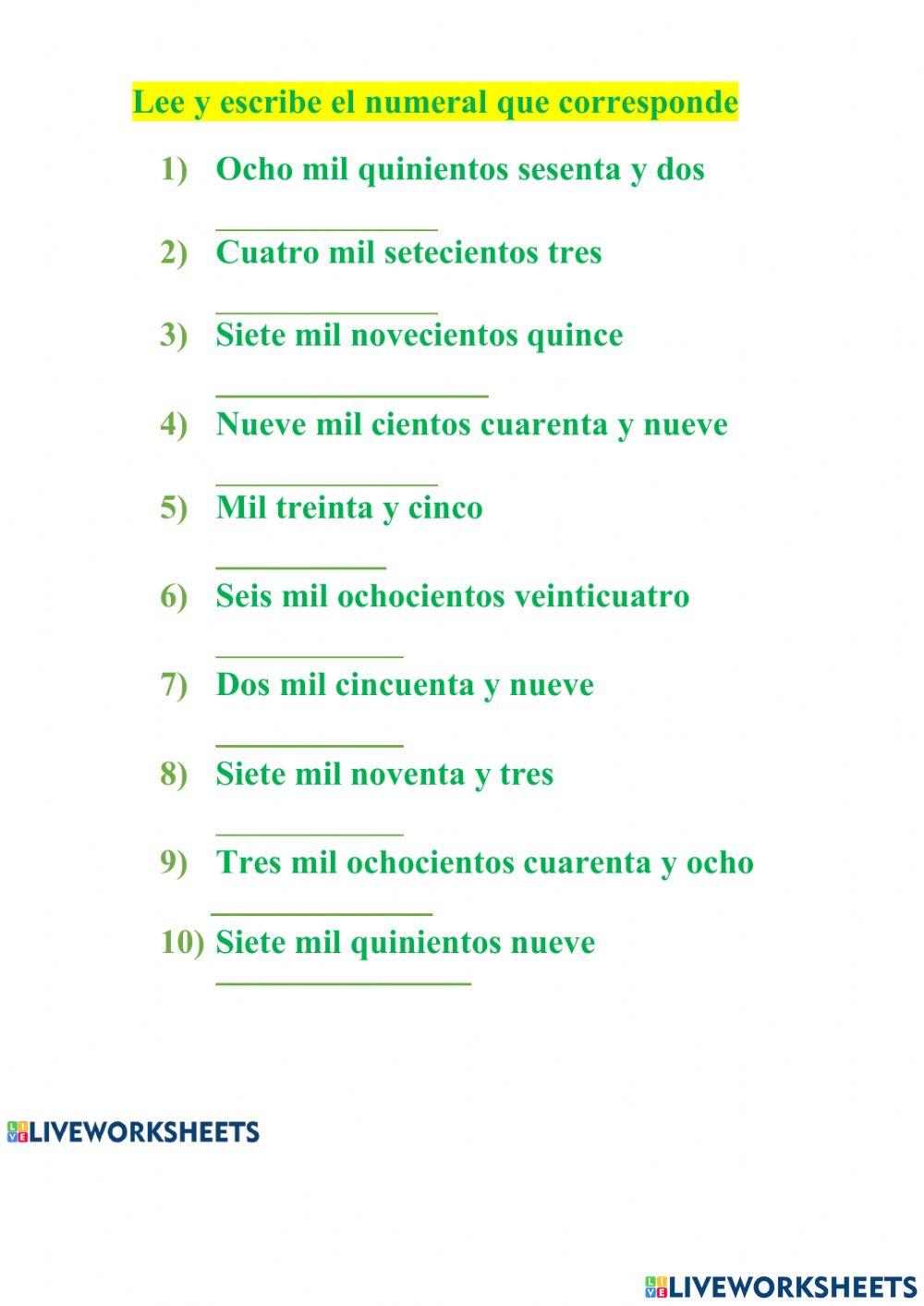 Lectura y escritura de cantidades