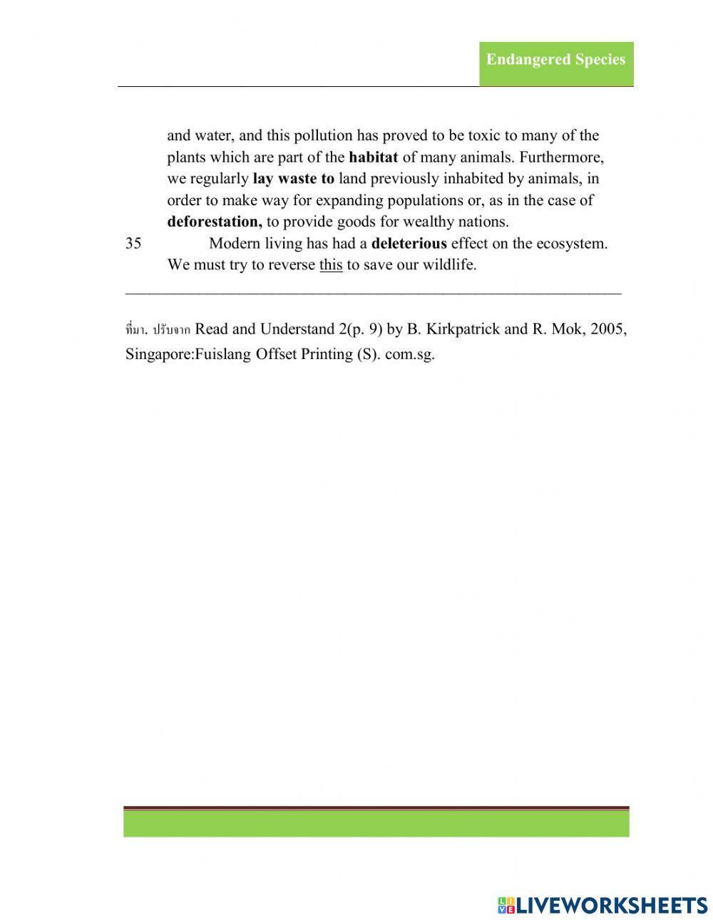 Endangered Species Vocab