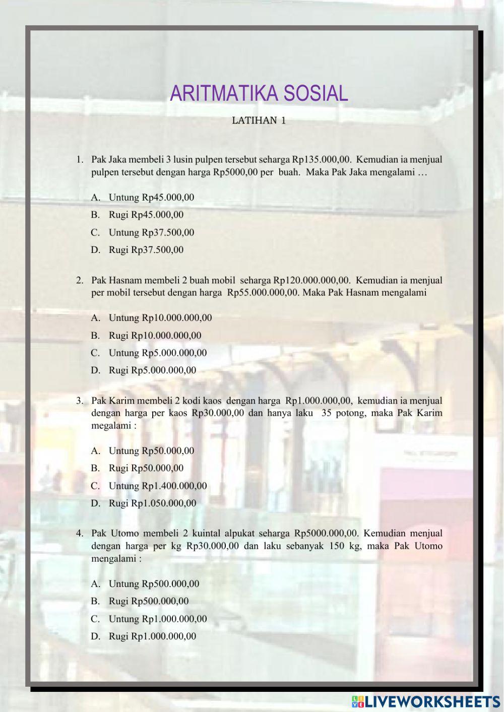 ARITMATIKA SOSIAL Latihan 1