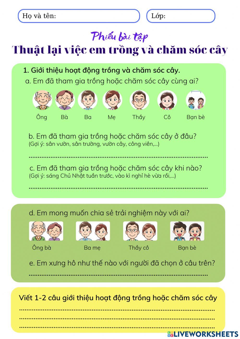 Thuật lại việc trồng cây - Tập làm văn lớp 2