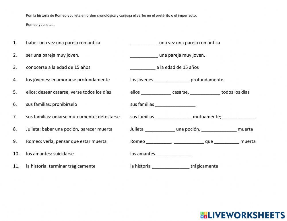 Romeo y Julieta conjugation worksheet | Live Worksheets