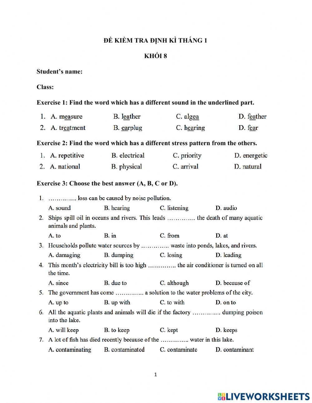 Grade 8 - monthly test 1
