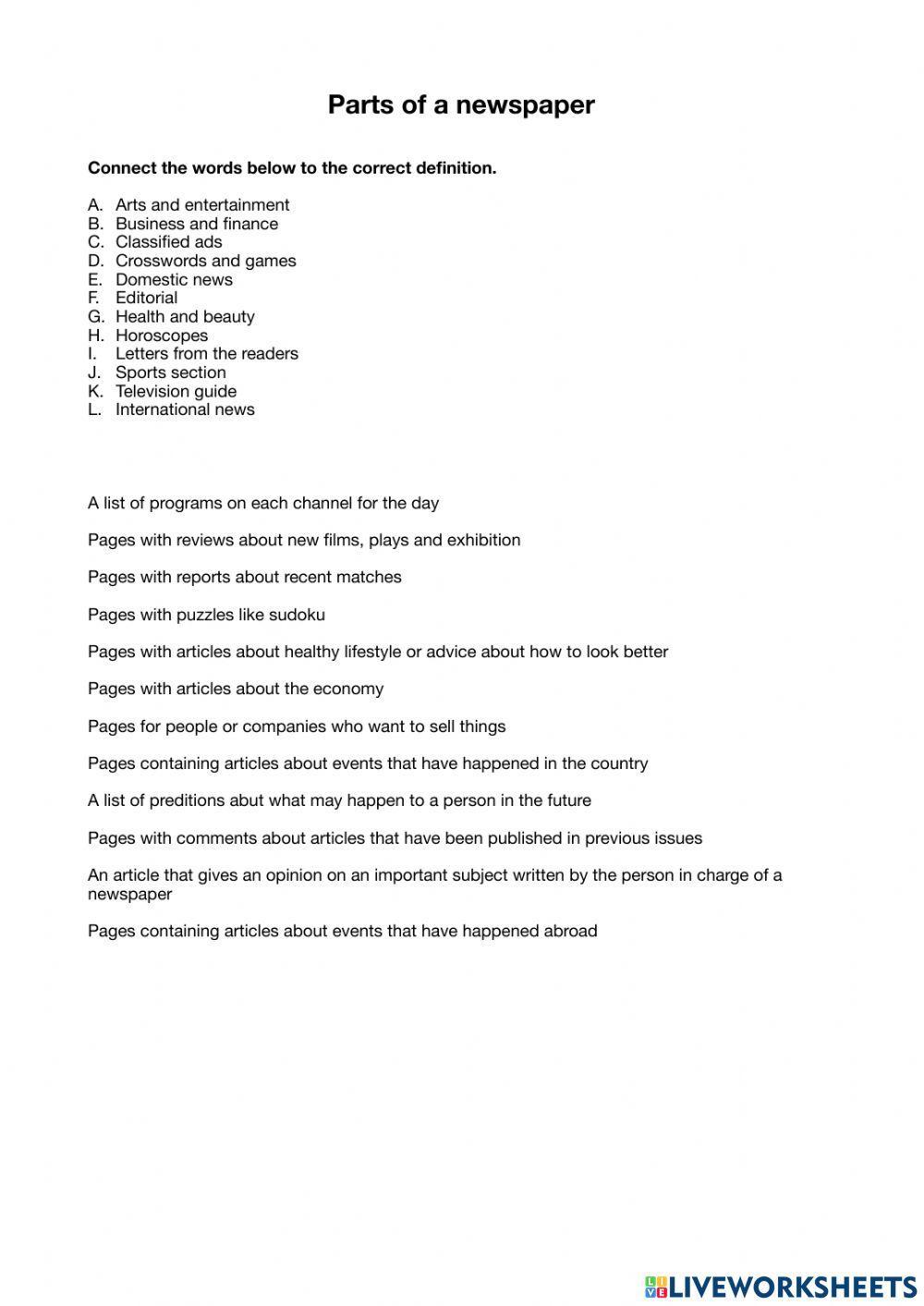 Y.8 - Unit 9A - Newspaper