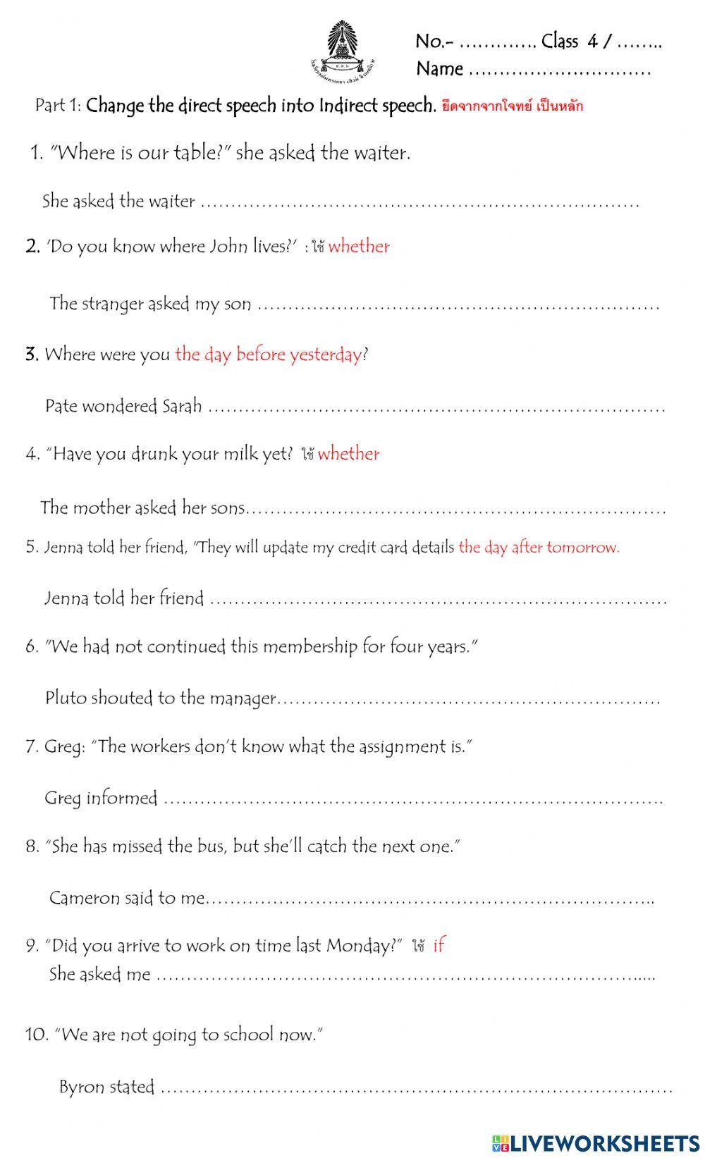 Reported Speech online exercise for | Live Worksheets