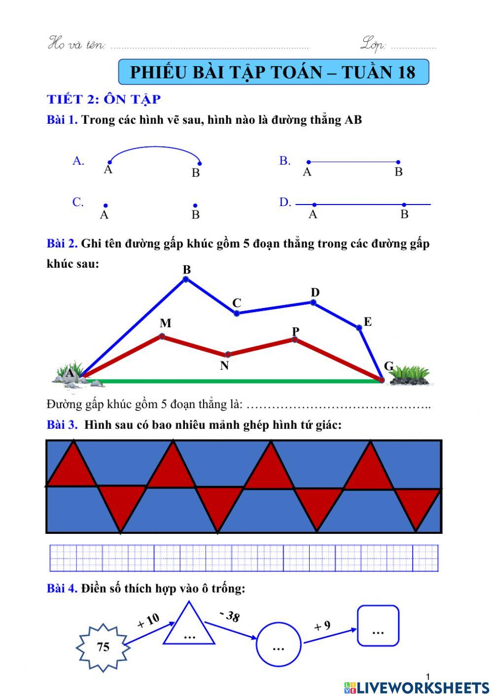 Lớp 2 - Toán - Ôn Tuần 18