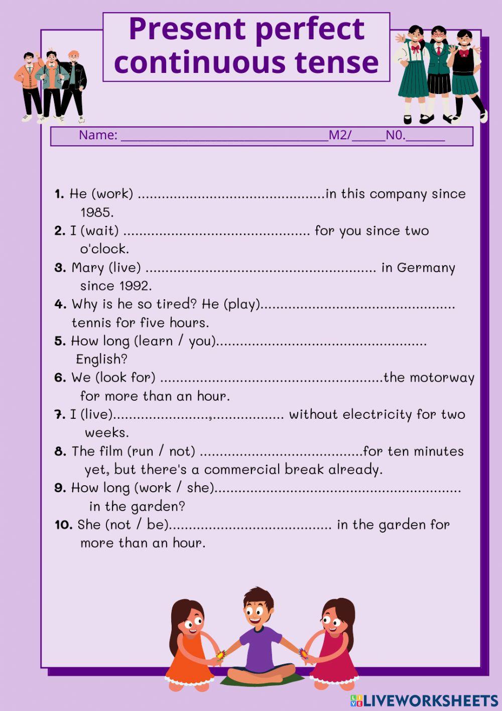 present perfect continuous online exercise for Live Worksheets