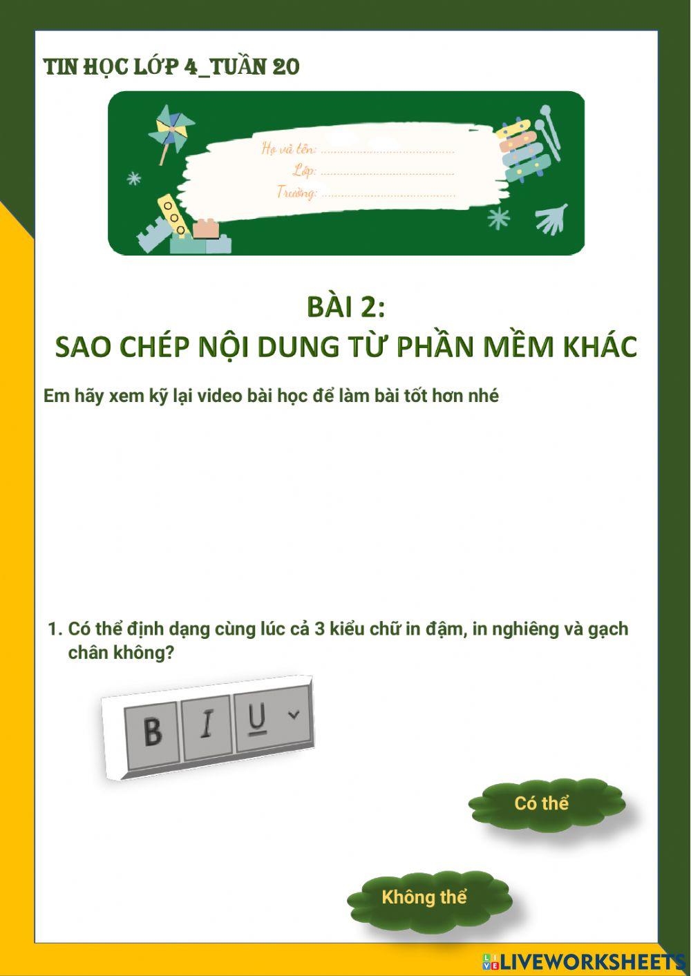 Tin học lớp 4-Tuần 20-Bài 2: Sao chép nội dung từ phần mềm khác