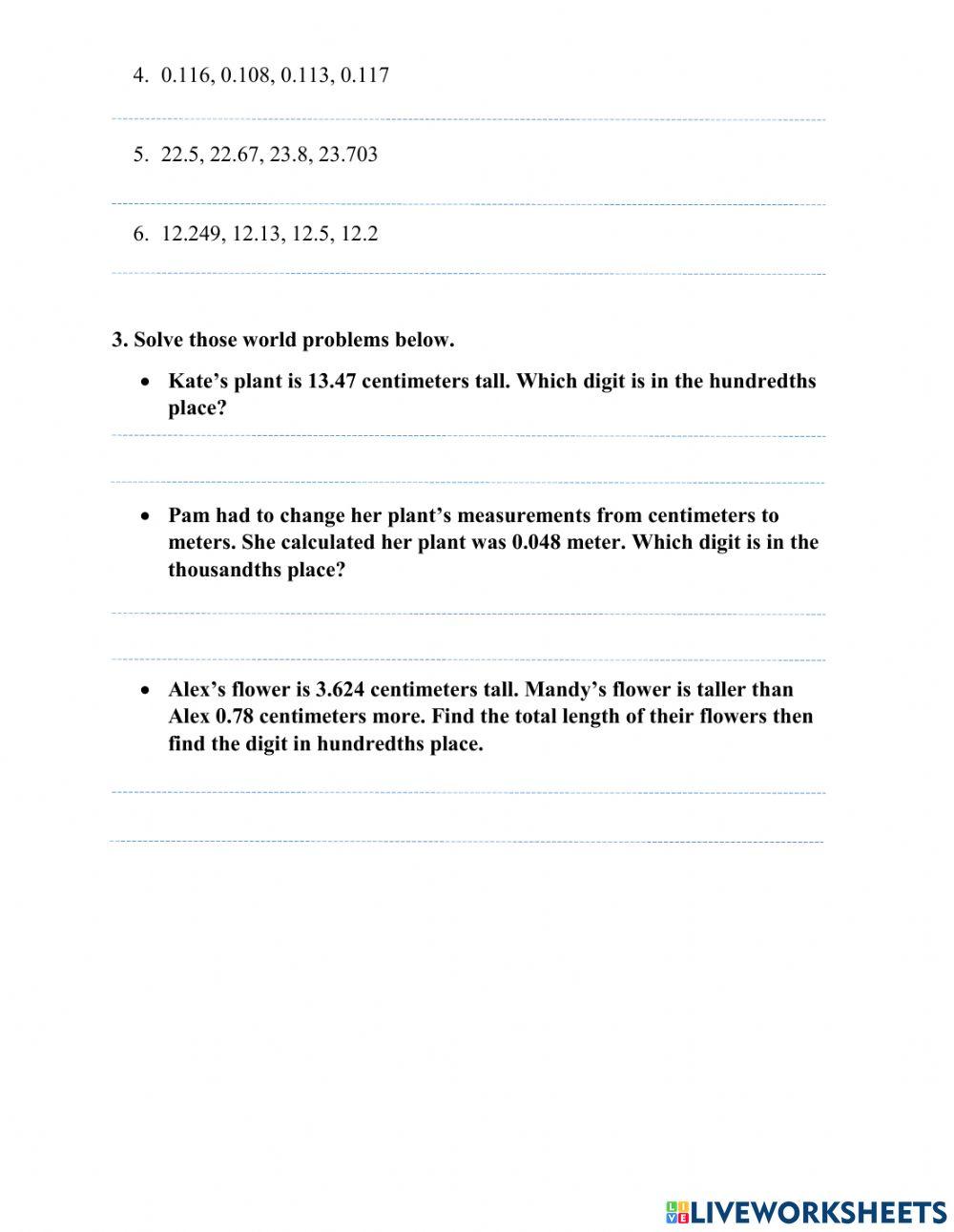 Comparing decimals using place value